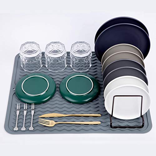 Meiliweser Silicone Dish Drying Mat Large - 20 x 16 Dish Drying Mat XL for Kitchen Heat Resistant Silicone Trivet Easy Clean Dish Draining Mat Grey