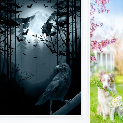 Vinilo para ventana Rustic Gothic Full Moon Crows 17.7x23.6 in miniatura 1