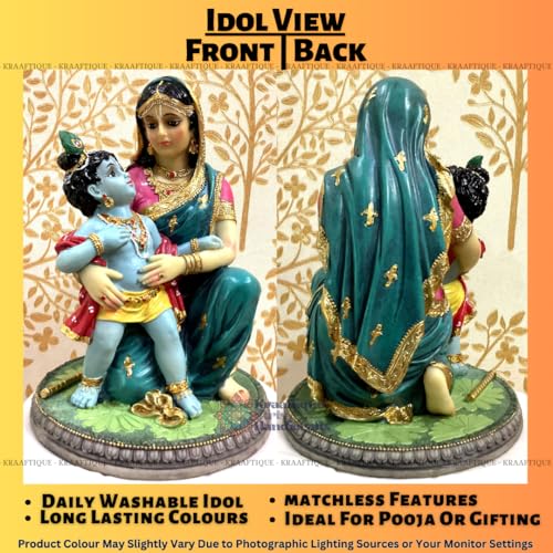 Image of Yasoda Krishna Marble Dust Murti for Home Decor | Handcrafted Mother Yashoda with Bal Krishna Idol for Mandir, Temple & Gifting | Traditional Spiritual Statue (15x15x22 cm)
