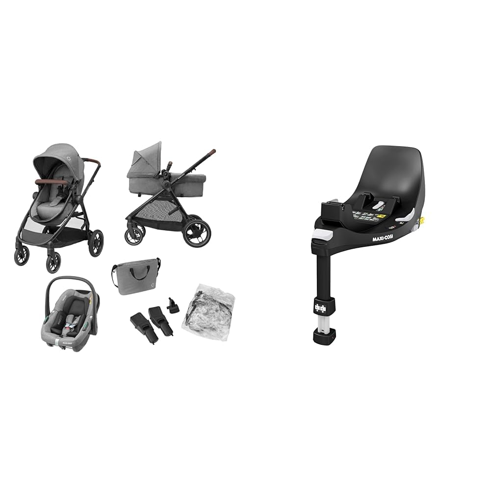 Maxi-Cosi Baza FamilyFix 360 i-Size, Obrotowy Fotelik Samochodowy System, Obrotowa Baza ISOFIX 360, 0–4 lata & Go, Black & Maxi-Cosi 1996911110 Wózek, Szary, Do 22 kg