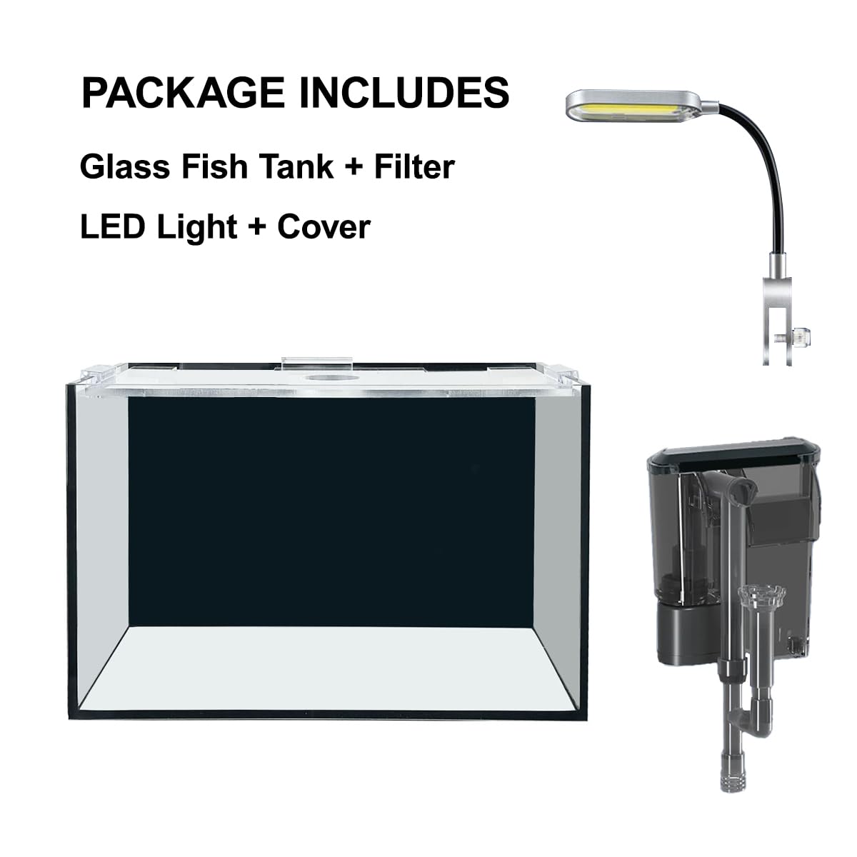 Kits de iniciación para peceras de 2.5 galones, con luz LED, bomba de filtro, cubierta, acuario pequeño Betta (30 x 18 x 20 cm)