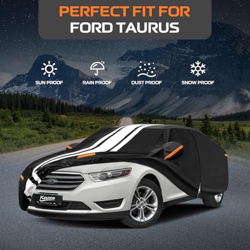 Image of Kayme Heavy Duty Car Cover for Ford Taurus (1991-2026) Waterproof | Gift with Tape /Towel /Bag, Outdoor Full Exterior Cover Rain Snow Sun UV Protection, Soft Cotton Inner Protect Vehicle Paint