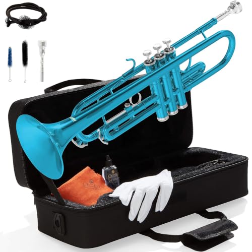 Image of Mendini By Cecilio Bb Standard Trumpet Set for Beginners - Sky Blue