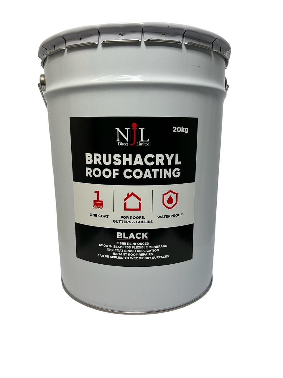 Roof Coating Brushacryl Fibre Reinforced Roof Protection Black 20KG NJL Direct