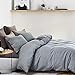 ESLITE LIFE Cotton & Linen Grey Duvet Cover Queen Set Ultra Soft Comforter Cover with Button Closure Quilt Cover Bedding Sets Queen Size for Home,Hotel Collection