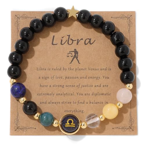 Libra Bracelet for Women 8mm 12 Constellation Bracelet Men Beaded Bracelet Healing Stone Bracelet Crystal Bracelets Gemstone Bead Bracelets Libra Birthstone Gifts for Women