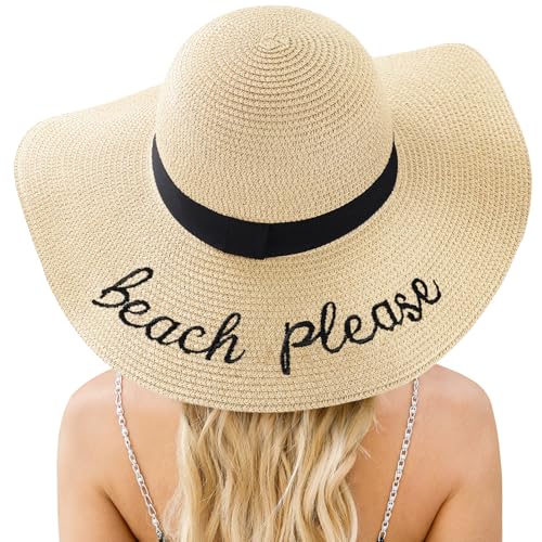 Image of Beach Sun Hats for Women, Straw Hat for Women, Womens Sun Hat UPF 50+ UV Protection, Summer Hats Packable Foldable