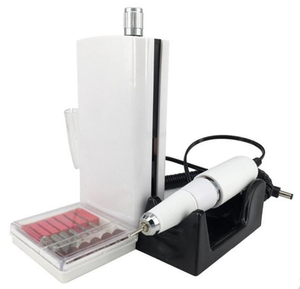 UZMEI Manicure and Pedicure Tools 30000RPM Cordless Rechargeable Electric Nail Drill with 6pc Drill Bits for Professional or Home Use (White)