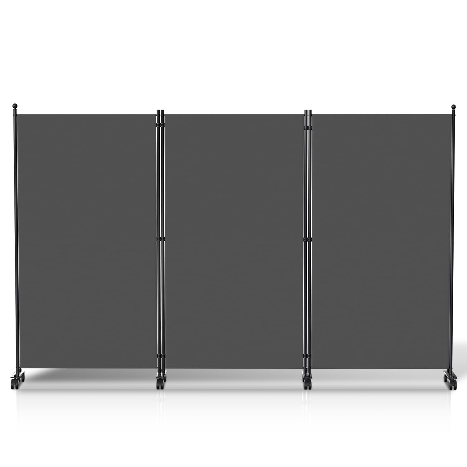 Paravent Raumteiler 3 Teilig klappbar, Klappbar Freistehend Trennwand auf Rollen,Umkleide Sichtschutz Wand Raumtrenner,Stellwand für Garten Büros Terrasse,263x181x30cm,Dunkelgrau