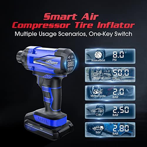Cordless Tire Inflator Air Compressor, Cordless Car Tire Pump With Rechargeable Li-Ion Battery 150Psi Portable Handheld Air Pump With Digital Pressure Gauge For Car Tires, Bicycles, Balls,Blue #TOP4