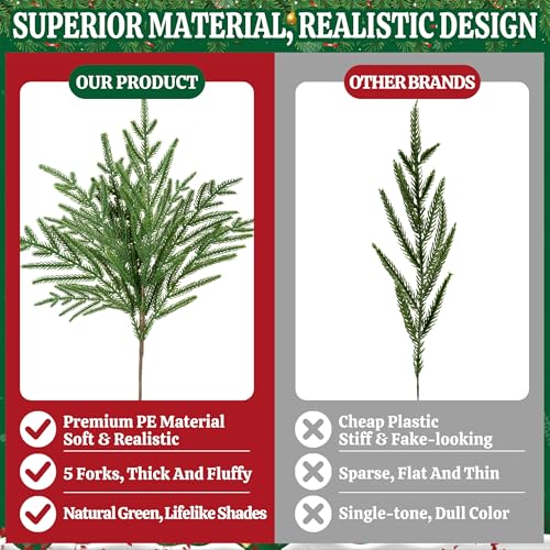 Lavwix 30個 18インチ 人工ノーフォークパイン枝、本物そっくりのクリスマスグリーナリーピック 緑の植物の枝 花瓶、ガーランド、花輪、DIYクラフト、ホームデコレーション用 [3]