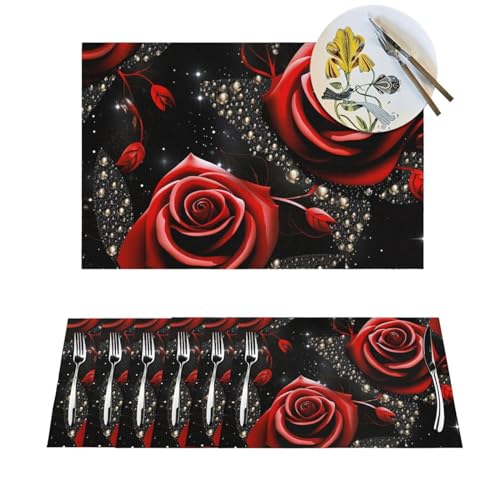 Lot de 6 sets de table tissés roses rouges lavables - 2
