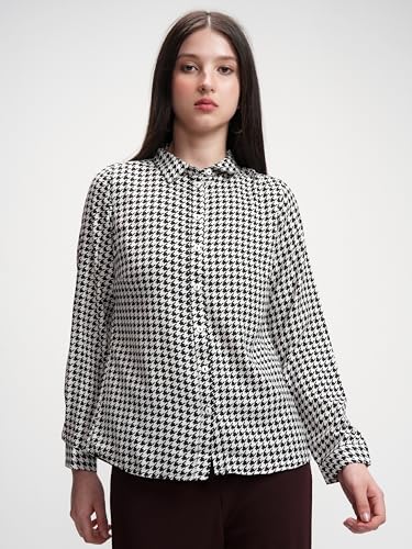 Image of Tokyo Talkies Women's Herringbone Print Long Cuff Sleeve Shirt | Classic & Sophisticated | Perfect for Work & Smart Casual Looks | Tops for Woman | Women Tops | Stylish Top