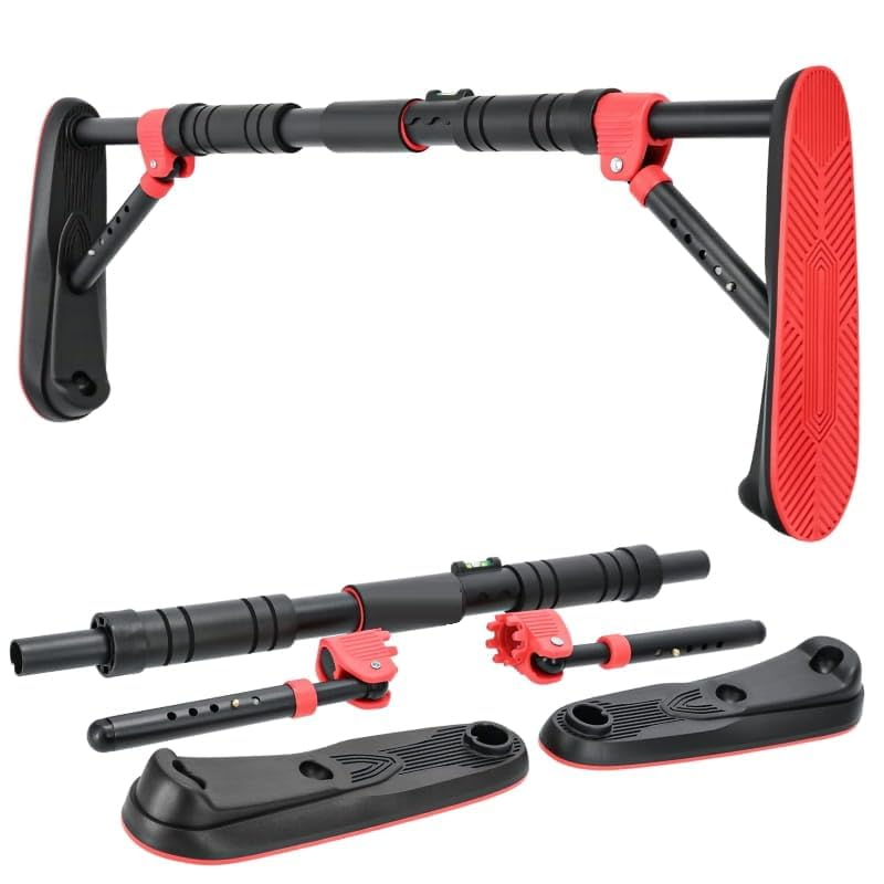GREEYA Pull up bar for home - 70 to 90 cm Adjustable Door Pull Up Bar Without Screw Anti-skid Grip Hanging Bar Rod Exercise Bar (Black+Red)-image-23
