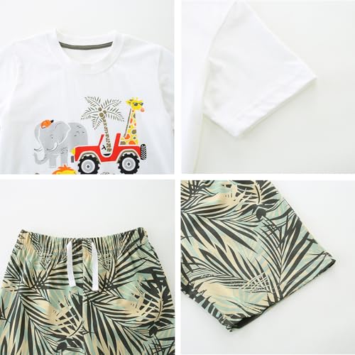Image of Baby Boys' Summer Clothing Set, 2 Piece Cotton Toddler Boy Outfits 2-6T | Short Sleeve T Shirt and Short, Soft Breathable Infant Boy Clothes, Crewneck, Elastic Waist Shorts, Dinosaur /Car Print