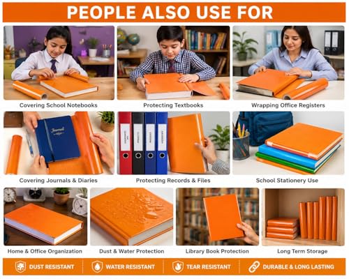 Image of VTL Orange Notebook Cover Roll for School & Office Books, Waterproof Laminated Book Protection Cover, 15 Inch x 10 Meters Each Roll, Pack of 2 inch