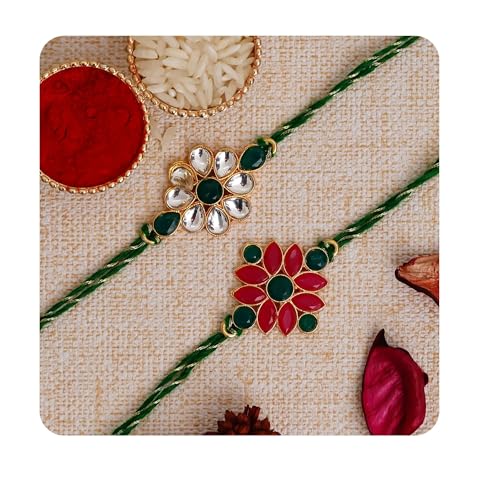 Image of eCraftIndia Set of 2 Lord Ganesha and Om Religious Rakhi for Brother Bhaiya Bhai | Roli Chawal Pack