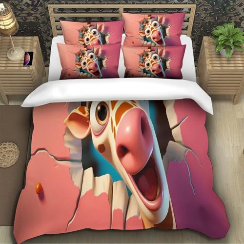Housse de couette girafe 3D 140x200 microfibre pour lit simple