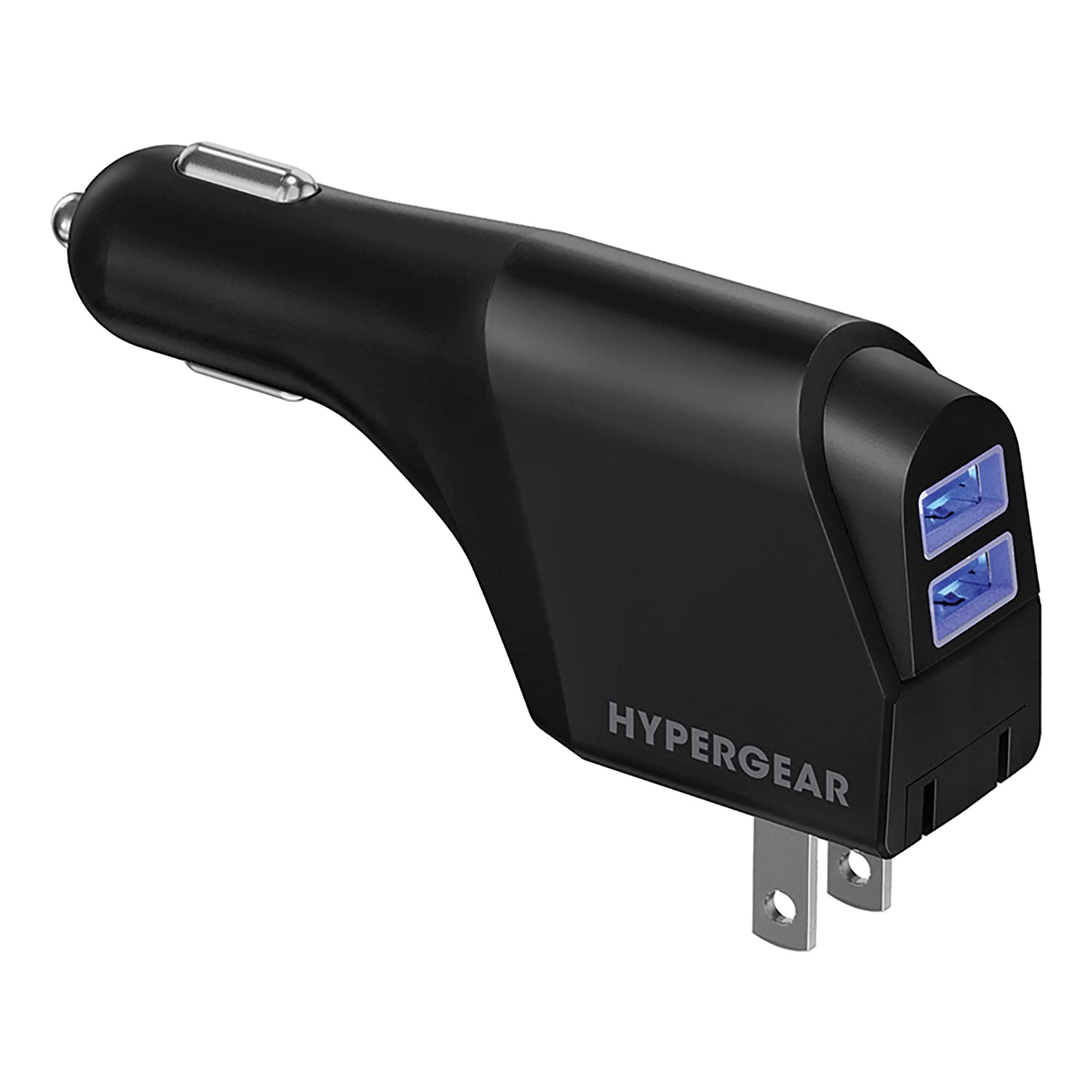 HyperGear Hybrid 10W Dual USB Car & Wall Charger with Foldable Prongs, Charge Two Devices at Once, Compact and Portable for Home, Office & Traveling, Compatible for iPhone, Galaxy & More [Black] 15643