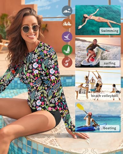 WOWENY Women's Rash Guard UPF 50+ Long Sleeve Swim Shirts Thumb Holes UV Sun Protection Bathing Suit Swimsuit No Bottoms&Bras4
