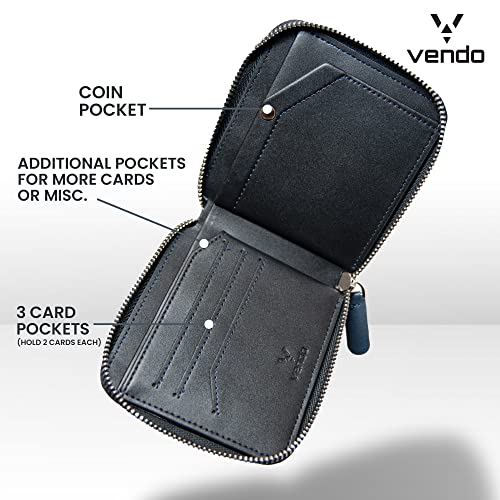 Vendo Leather Zip Wallet For Men & Women I Coin Pouch & Multi Card Holder Mens Zipper Wallet I Bifold Black Slim Leather Mens Wallets, Card Cases & Money Organizers I Designer Men's Wallet #TOP3