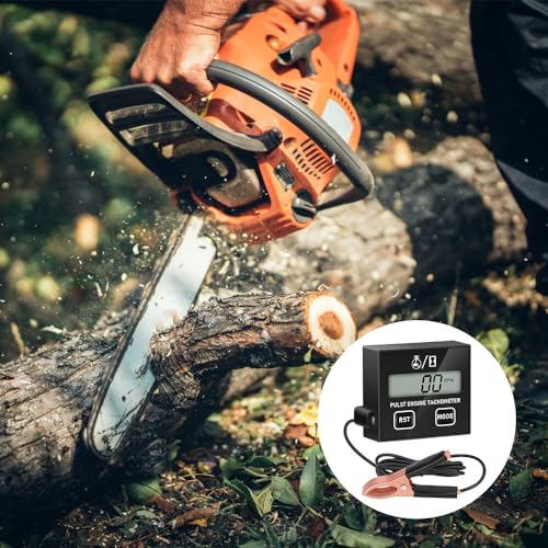 HRKVSK Drehzahlmesser Motorsäge, Digitaler Drehzahlmesser 2 Takt, Induktiver Drehzahlmesser mit Stundenzähler, Batterie Austauschbar Wasserdicht für Kettensäge, Rasenmäher und Motorräder