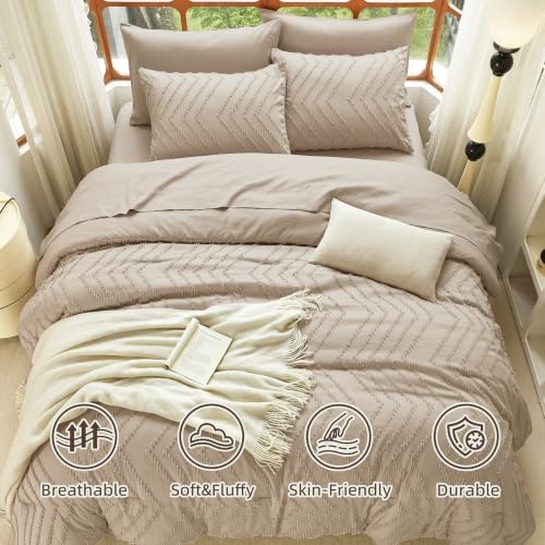 Suncomfy Boho Tufted Wave Comforter Set Full, Khaki Bed in a Bag - 3
