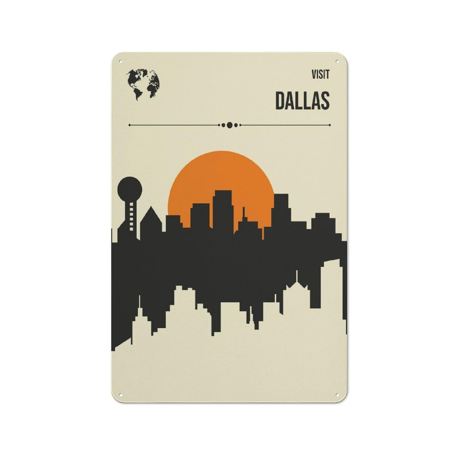 Junmoney Style-10 Tin Wall Plaque 30X20cm With Visit Dallas Travel For Garage Wall, For People Furnishing A Garage, For Retro Home Interiors