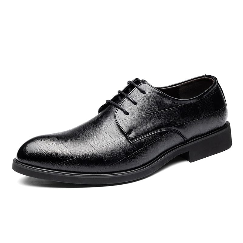 Dress Formal Shoes for Men Lace Up Pointed Toe Plaid Solid Color Faux Leather Derby Shoes Non Slip Resistant Rubber Sole Business