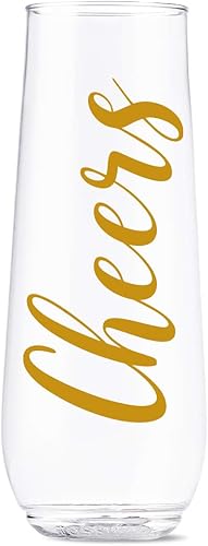 Miniatura 9 de TOSSWARE POP - Juego de 6 copas de champán con estampado dorado lineal de 9 onzas, de alta calidad, reciclables, irrompibles y de plástico Oro