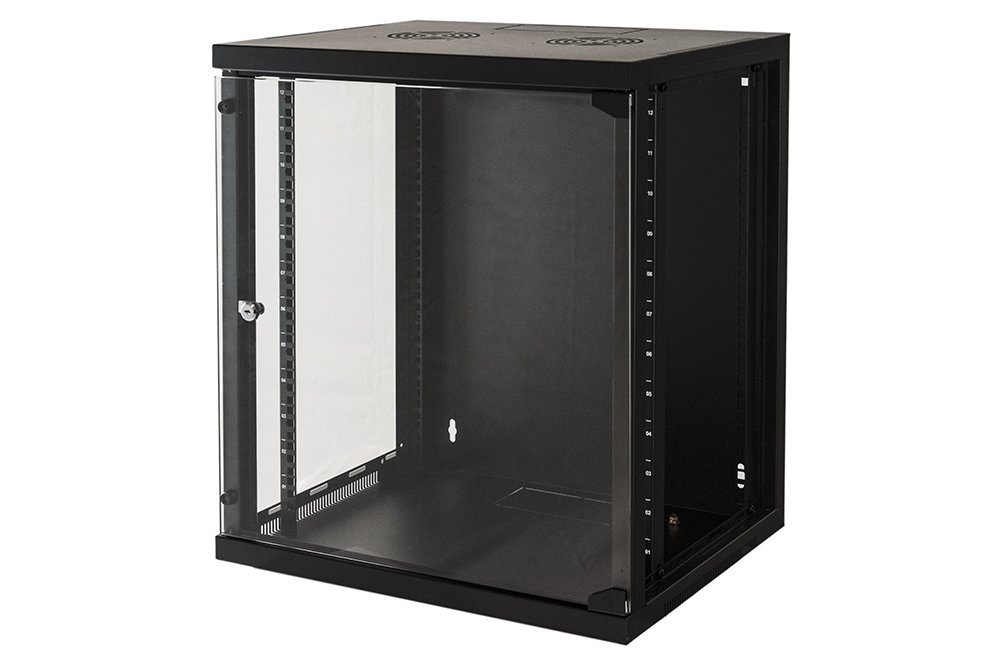 Armoire Rack 19" 12 unités murales pour Filets (a) 620 x (l) 540 x (p) 450 mm Couleur Noir Porte Verre