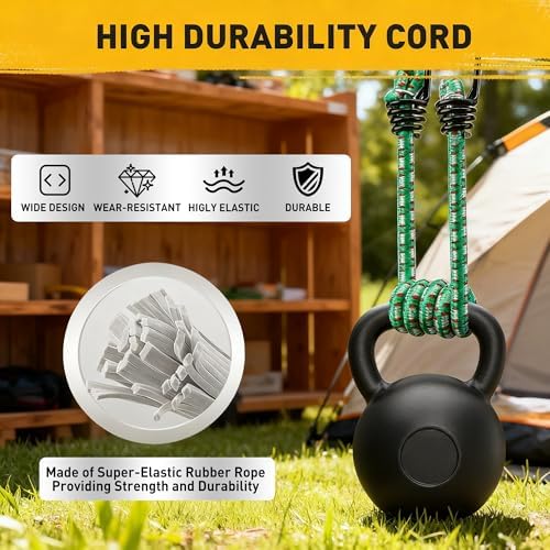 Bungee Cords Heavy Duty Outdoor: 20 Pcs Premium Rubber Bungee Cords with Hooks in a Storage Jar Includes 10", 18", 24", 30", 36", 48" Bungee Cord for Camping, Tent, Fastening Items - 4