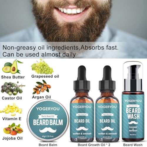 Yogeryou YOGERYOU220613 Beard Kit,Beard Grooming Kit W/Straight Razor,2 Pack Beard Oil,Beard Wash,Balm,Brush,Comb,Scissors Mens Birthday Christmas Gifts thumb #3