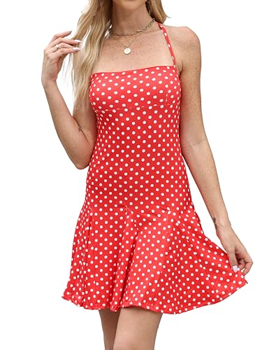 Image of Women's Sexy Halter Tie Backless Square Neck Bodycon Cocktail Party Flowy Summer Mini Sheath Dress
