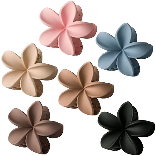 6 pinzas de garra de flores, pinzas de pelo antideslizantes mate, pinzas de pelo de flores hawaianas, elegantes pinzas grandes para cabello grueso