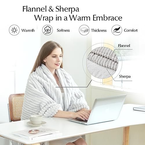 Heated Blanket Throw Size, Soft and Cozy Electric Heating Blanket for Bed, Automatic Safety System 6 Heating Levels & 4 Hours Auto-Off, 50" x 60" Light Grey