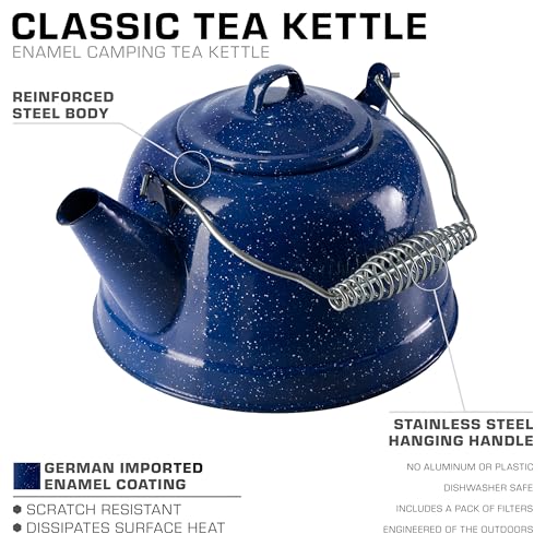 COLETTI Classic Camping Tea Kettle Stovetop — Travel Kettle, Compact Camp Tea Pot for Stove — Chipping-Resistant German-Imported Enamel Coating [Blue Enamel, 9 Cups] - image 2