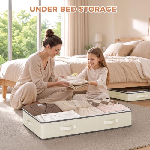 Image of Budding Joy 4 Pack Under Bed Storage Containers with Clear Lids, Beige