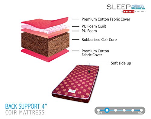 Image of SLEEPSPA Back Support Orthosense Cocopedic Tech. 4 Inch Single Size Coir Foam Mattress (LxW: 72X36 Inch) Back Pain Relief, Cotton Fabric, Stress Relief Sleep, Orthopedic Bed Mattress, 5 Year Warranty