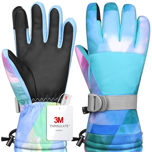 Odtmger Ski Gloves, Winter Gloves,Winter Waterproof Ski Gloves, Warm and Breathable Snow Gloves, Suitable for Outdoor Sports of Boys and Girls in Cold Winter