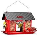 Kingsyard Bird Feeder for Outdoors Hanging, Dual-Use Metal Mesh Wild Bird Feeders with Seed Tray & Weatherproof Roof, 3 lbs Large Capacity, Red