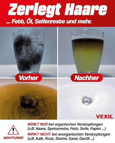 VEXIL Rohrreiniger - Profi Abflussreiniger EXTRA STARK für Extremfälle - 1L Power Konzentrat löst...