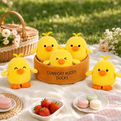 Image of Emotional Support Ducks, Cute Duck Stuffed Animals, Funny Gifts | Cute Stuff, 5 Comfort Buddy Ducks with Cozy Carrying Nest, Stress Relief Gifts, Squishy Duck Pals for Friends and Loved Ones