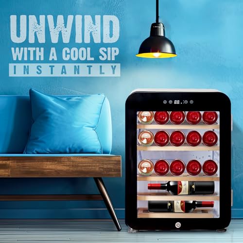Image of ROCKWELL 23 Bottle Wine Cooler, 65L Freestanding Refrigerator, Digital Temperature Control Fridge for Red, White, Champagne, or Sparkling Bottle (RWNS23)