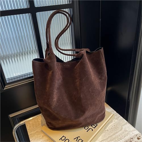 Large Capacity Hasp Shoulder Bags Suede Sewing Thread 2024 Commuting Casual Versatile Women's Handbags2