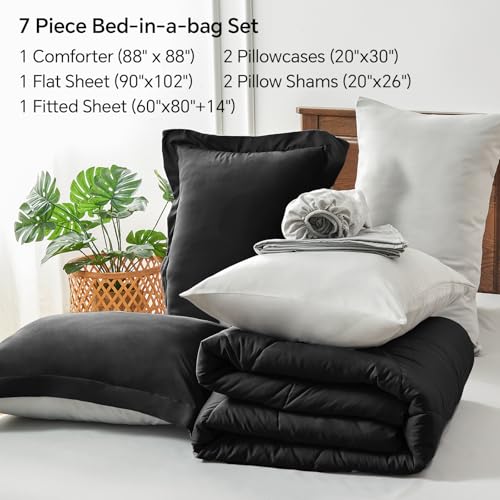 BEDELITE Queen Comforter Set 7 Pieces Bed in A Bag - Soft Microfiber Reversible Black Bed Set with Comforters, Sheets, Pillowcases & Shams, Cozy Luxury Bedding Sets for All Season - Image 6