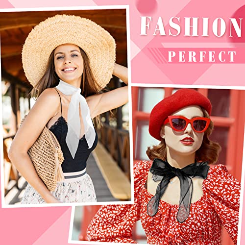 Bokon 22 Pcs 50s Retro Chiffon Sheer Square Neck Head Scarf for Women Handkerchief Lightweight Satin Ribbon Scarf Hemmed Sheer Neck Scarf Juggling Dance Scarf Set, 27.5 x 27.5 Inches2