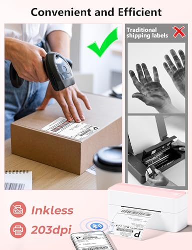 Image of Phomemo Bluetooth Thermal Label Printer, 241BT 4X6 Wireless Shipping Label Printer for Small Business Pink