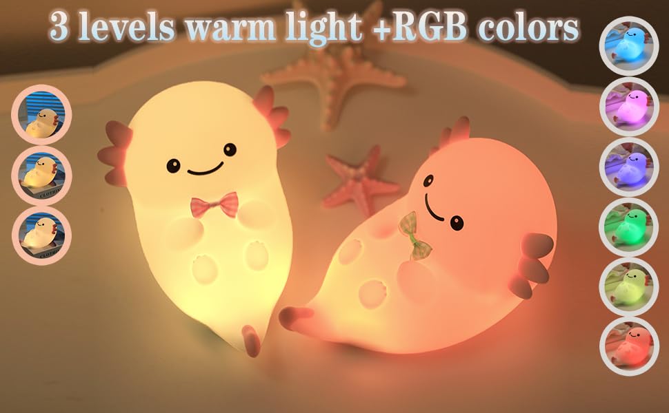 Image of Cute White Axolotl Night Light, LED Squishy Night Lamp, Dimmable Timer Nursery Nightlight for Kids, Rechargeable Touch Lamp, Dorm Decor, Kids Funny Gifts(White Axolotl)