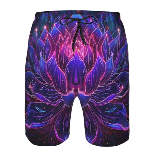 Lotus Flower Psychedelic Energy and Spiritual Neon Purple Men's Quick Dry Swim Trunks Surfing Beach Mesh Board Shorts4